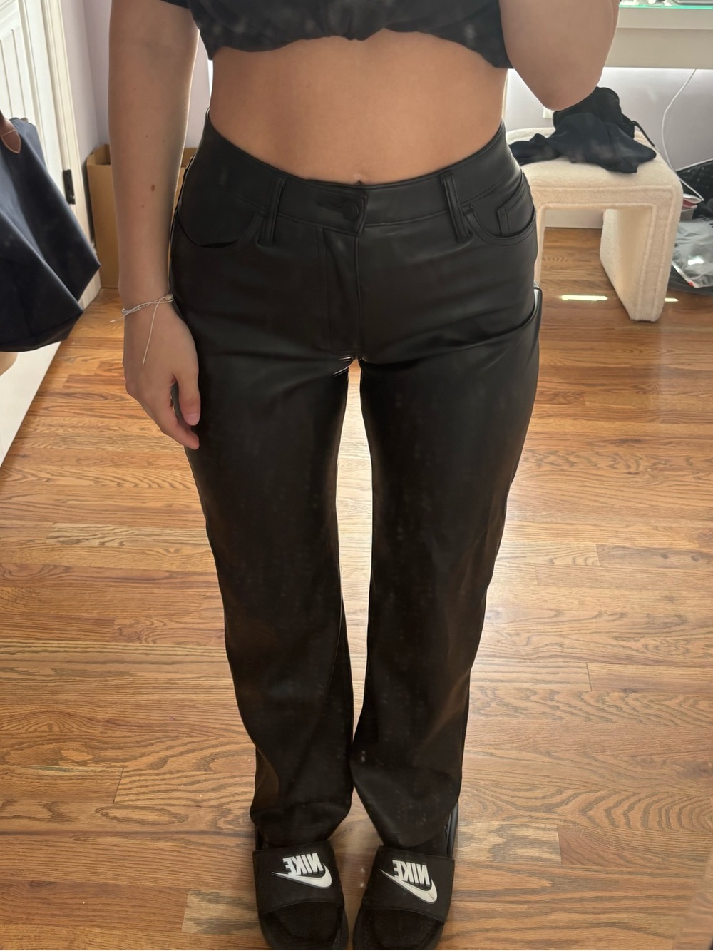 Black Faux Leather Straight Leg Pant